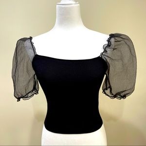 Zara Crop Tank With Pouf Sleeves